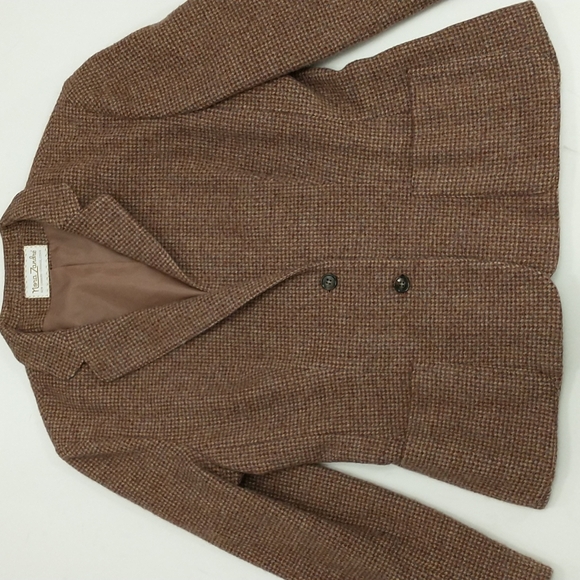 Vintage Tweed Suit USA md Neutral Woven Wool Timeless Classic Skirt Blazer &Belt - Picture 11 of 12